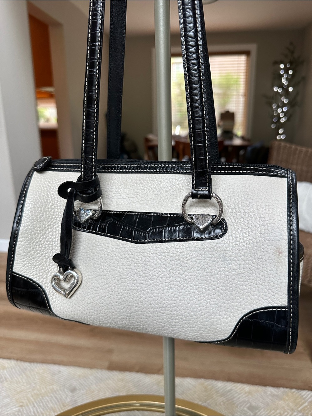 Vintage Brighton cream pebble leather shoulder satchel bag